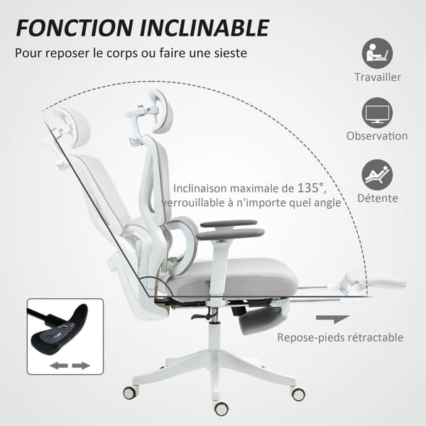 Rootz Ergonomic Office -tuoli - Säädettävä toimistotuoli - kallistettava työpöytätuoli - lannerangan tuki - 71x70x109-119cm - hengittävä kangas
