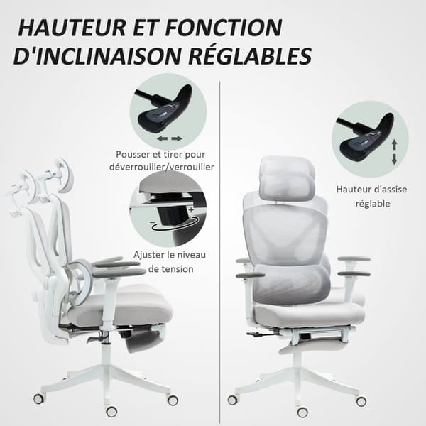 Rootz Ergonomic Office -tuoli - Säädettävä toimistotuoli - kallistettava työpöytätuoli - lannerangan tuki - 71x70x109-119cm - hengittävä kangas
