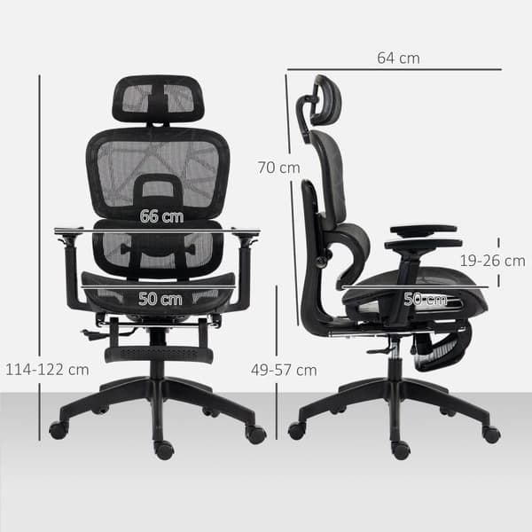 Rootz ergonomisk kontorstol - skrivebordstol - Justerbar rulle stol - overlegen komfort - 66x64x114-122cm, sort