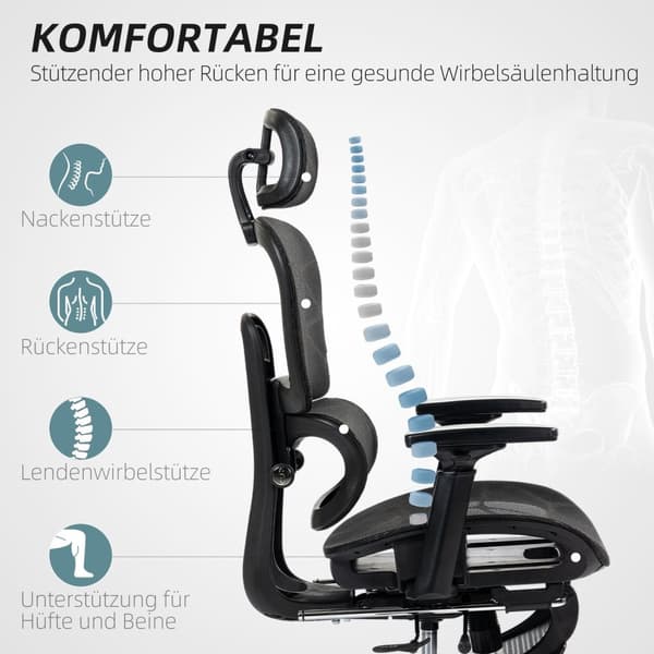 Rootz ergonomisk kontorstol - skrivebordstol - Justerbar rulle stol - overlegen komfort - 66x64x114-122cm, sort