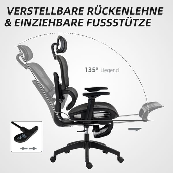 Rootz ergonomisk kontorstol - skrivebordstol - Justerbar rulle stol - overlegen komfort - 66x64x114-122cm, sort