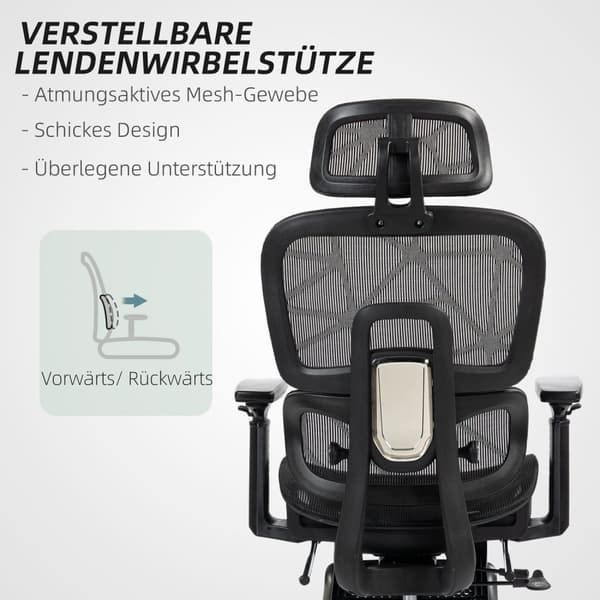 Rootz ergonomisk kontorstol - skrivebordstol - Justerbar rulle stol - overlegen komfort - 66x64x114-122cm, sort