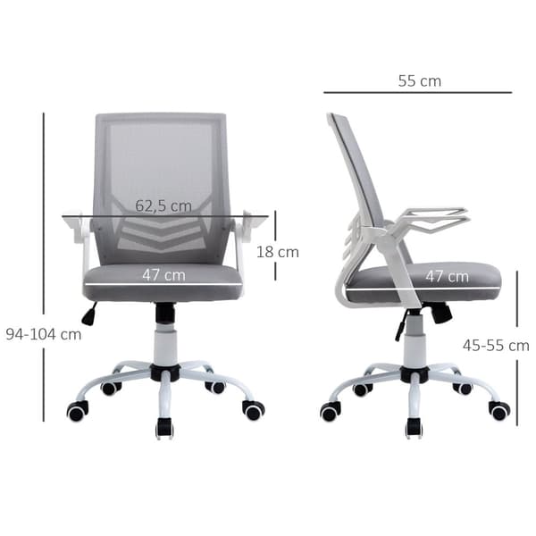 Rootz Ergonomic Office Stol - Mesh Office Stol - Justerbar drejestol - Lumbar Support - 62,5 cm x 55 cm x 94-104 cm, grå