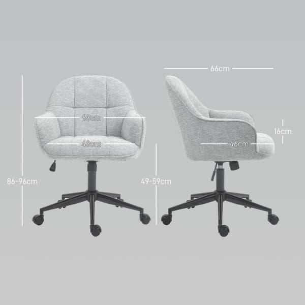 Rootz ergonomisk kontorstol - drejelig stol - justerbar stol - polstret komfort - 63x66x86-96 cm - grå linneddæksel