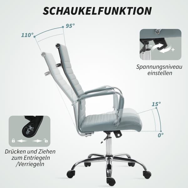 Rootz Ergonomic Office -tuoli - kääntyvä tuoli - Säädettävä tuoli - Synteettinen nahka - Mukavuus ja tyyli - 54x62x104-114cm