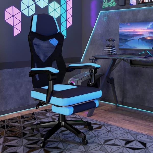 Rootz Gaming Office -ordförande - Höjdjusterbar säte - Roterbar rull - Ergonomisk komfort - 58 cm x 63 cm x 112-122 cm - Blå -svart