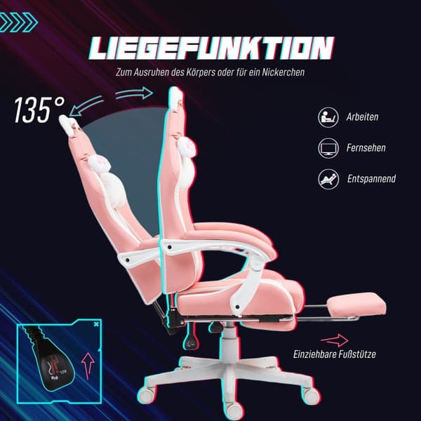 Rootz Gaming fåtölj med kattöron - Gamer Chair - Reclining Chair - Ultimate Comfort - 65 cm x 62 cm x 116-124 cm