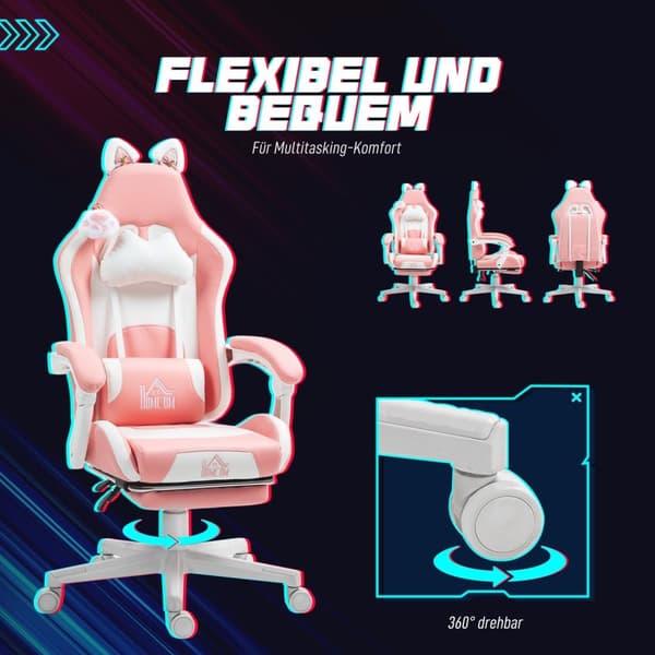 Rootz Gaming fåtölj med kattöron - Gamer Chair - Reclining Chair - Ultimate Comfort - 65 cm x 62 cm x 116-124 cm