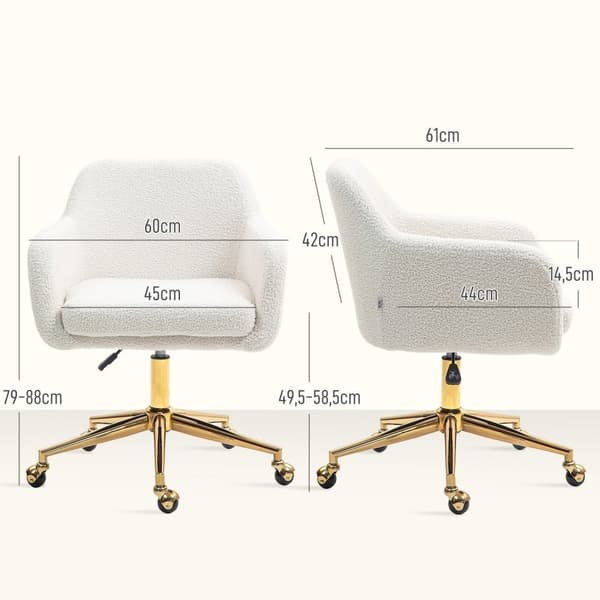 Rootz Højdejusterbar homeoffice -stol - skrivebordsstol - Drejestol - Luksuriøs komfort - 60x61x79-88 cm - Hvid fløjlsagtig dækning