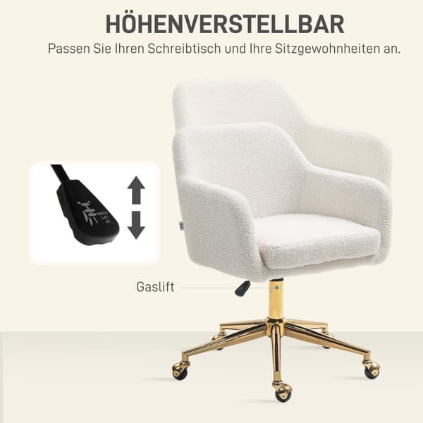 Rootz Højdejusterbar homeoffice -stol - skrivebordsstol - Drejestol - Luksuriøs komfort - 60x61x79-88 cm - Hvid fløjlsagtig dækning