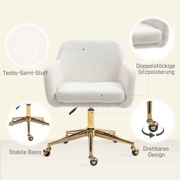 Rootz Højdejusterbar homeoffice -stol - skrivebordsstol - Drejestol - Luksuriøs komfort - 60x61x79-88 cm - Hvid fløjlsagtig dækning