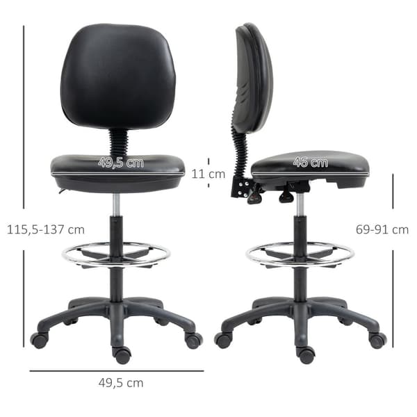 Rootzin korkeuden säädettävä rullajakkara - ergonomiset istuimet - pyörivä tuoli - parantunut mukavuus - 49,5 cm x 46cm x 115,5-137cm