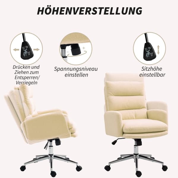 Rootz Office -tuoli - Pöytätyynyn tuoli - pyörivä tuoli - ergonominen tuki - 58 cm x 67cm x 91-99cm - kermavalkoinen