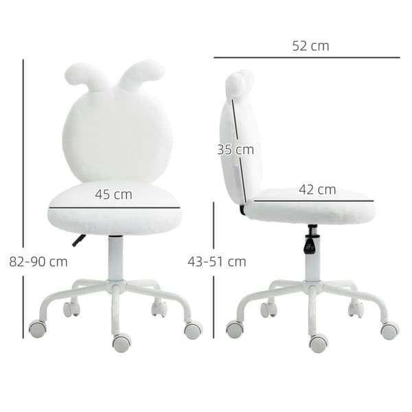 Rootzin verhoiltu tuoli kanin korvilla - rullattava työpöytätuoli - pyörivä toimistotuoli - synteettinen turkki - 45 cm x 52 cm x 82-90cm