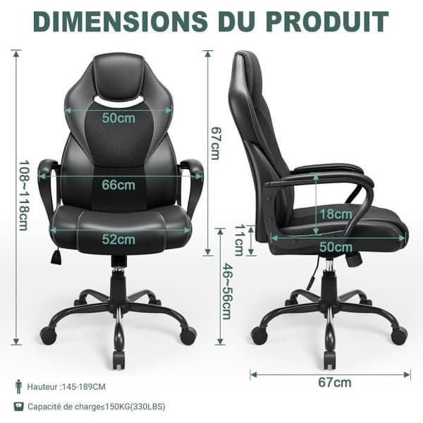 BASETBL Ergonomisk Kontorsstol Höjdjusterbar Ryggstöd Lutande Huvudstöd Ländryggsstöd Svart