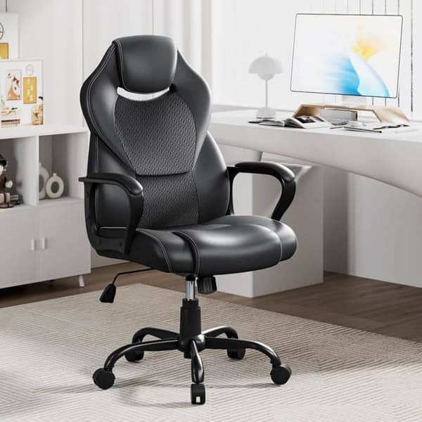 BASETBL Ergonomisk Kontorsstol Höjdjusterbar Ryggstöd Lutande Huvudstöd Ländryggsstöd Svart