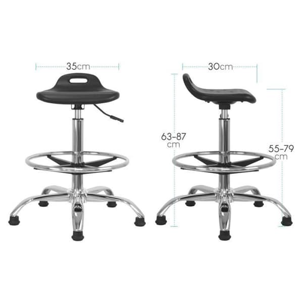Waytex hög arbetspall Ergonomisk sits, justerbar höjd 55 - 79 cm Fotstöd i kromad metall