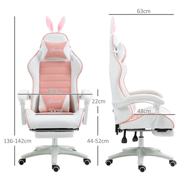 Gaming stol, 65x63x136-142 cm, Pink