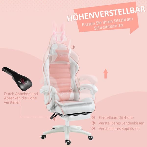 Gaming stol, 65x63x136-142 cm, Pink