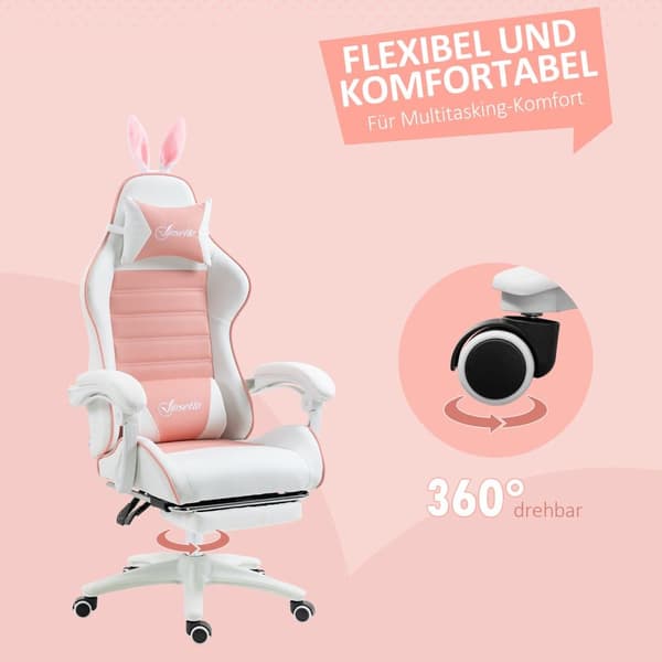 Gaming stol, 65x63x136-142 cm, Pink