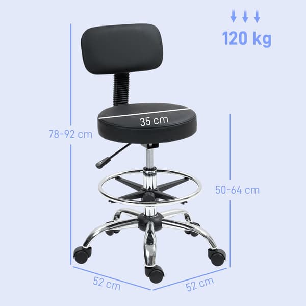 Toimistotuoli, Ergonominen piirustustuoli, 52x52x78-92 cm, Musta