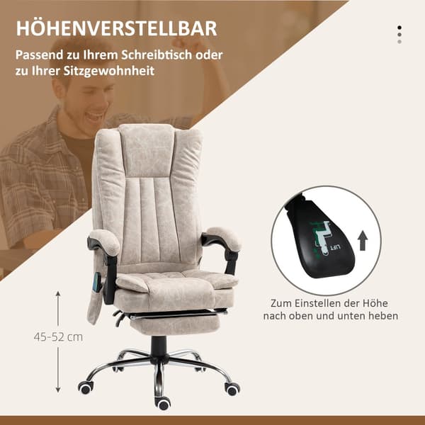 Kontorstol, 62x70x113-120 cm, Creme Hvid
