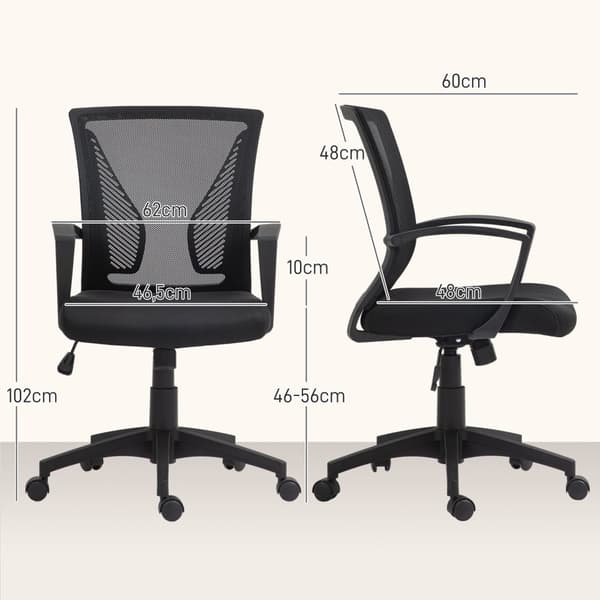 Kontorstol, 62x60x92-102 cm, Sort