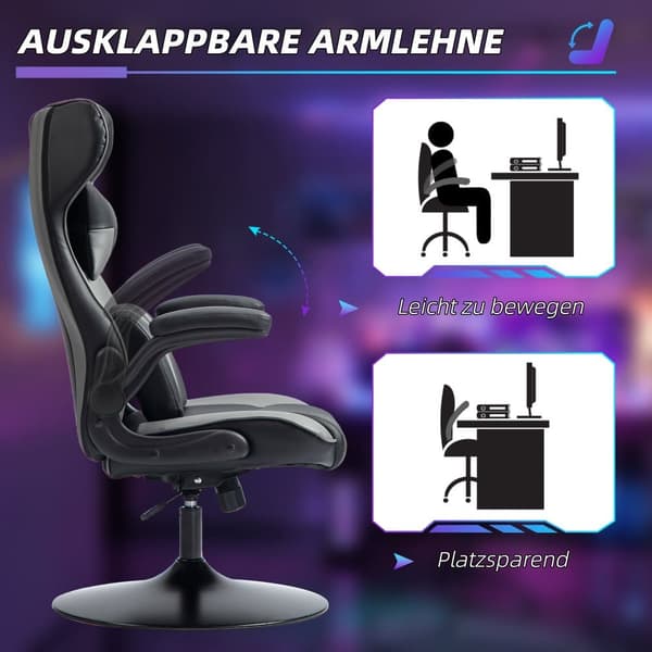 Gamingstol, 67x71x106-112 cm, Svart+Grå