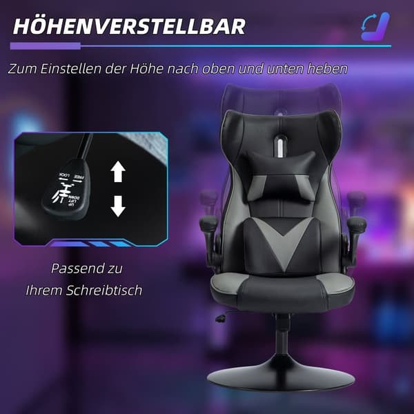 Gamingstol, 67x71x106-112 cm, Svart+Grå