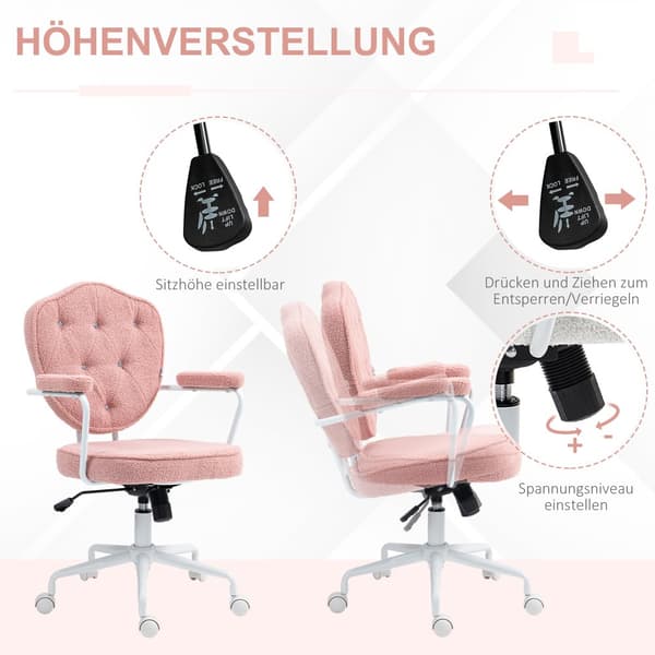 Kontorsstol, 63x61.5x93-101 cm, Rosa