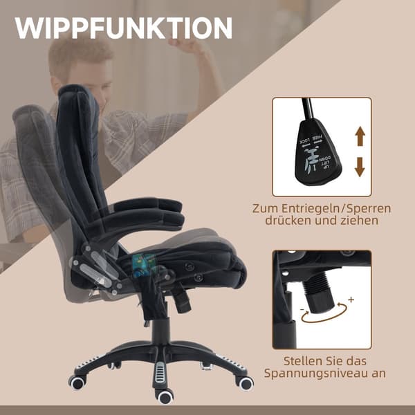 Massage Kontorstol, 67x74x107-116 cm, Sort
