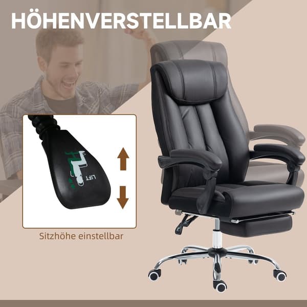 Ergonomisk Kontorsstol, 66x70x111-119 cm, Svart
