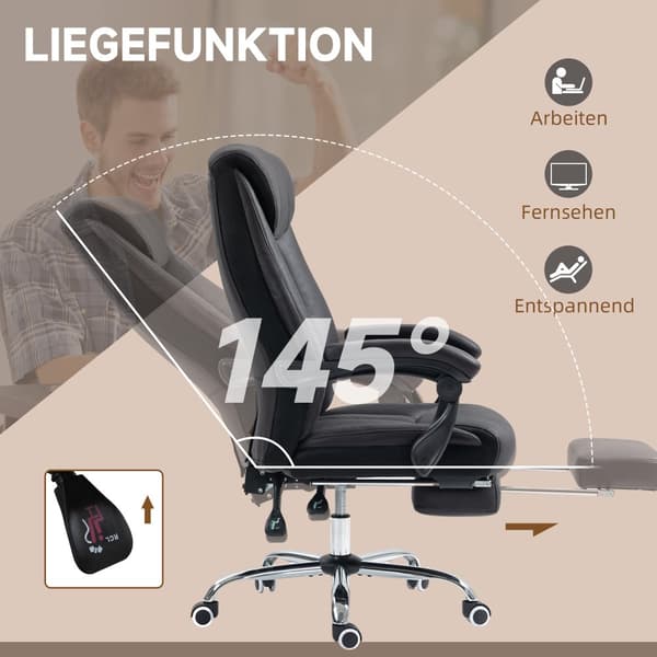 Ergonomisk Kontorsstol, 66x70x111-119 cm, Svart