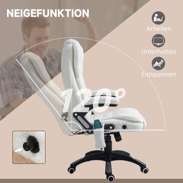 Massage Kontorstol, 67x74x107-116 cm, Hvid