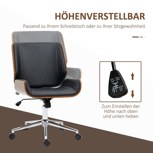 Kontorstol, Retro, 53x60x86-96 cm, Sort