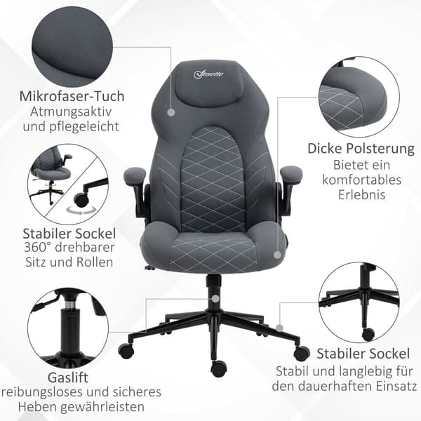 Ergonomisk Kontorsstol, 65.5x69.5x112-122 cm, Mörkgrå