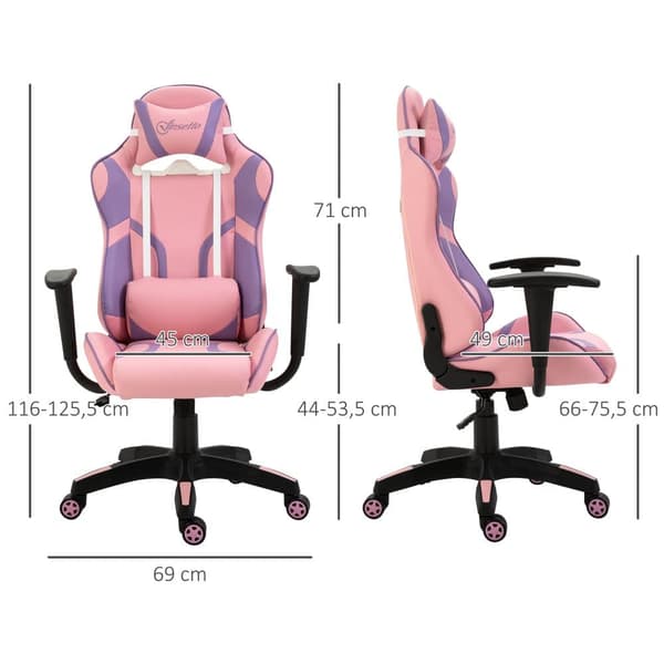 Gaming Stol, 69x56x125.5 cm, Pink & Lilla