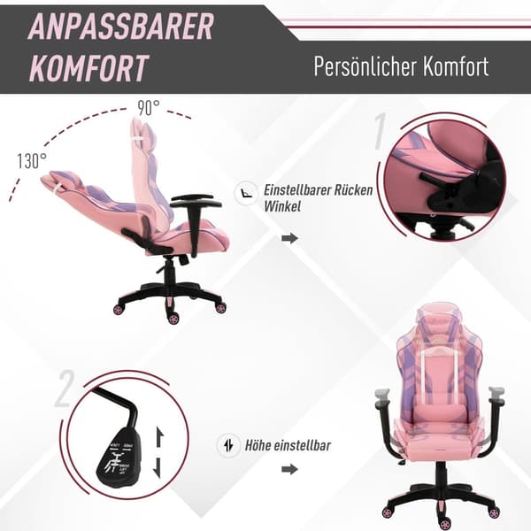 Gaming Stol, 69x56x125.5 cm, Pink & Lilla