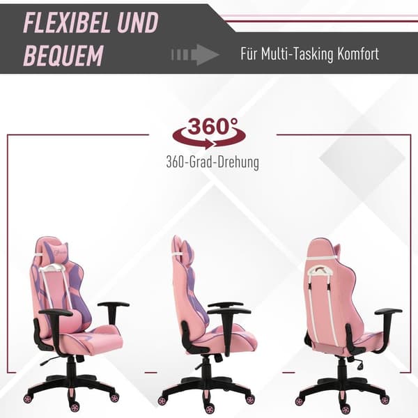 Gaming Stol, 69x56x125.5 cm, Pink & Lilla