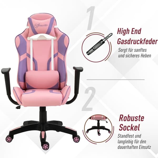 Gaming Stol, 69x56x125.5 cm, Pink & Lilla