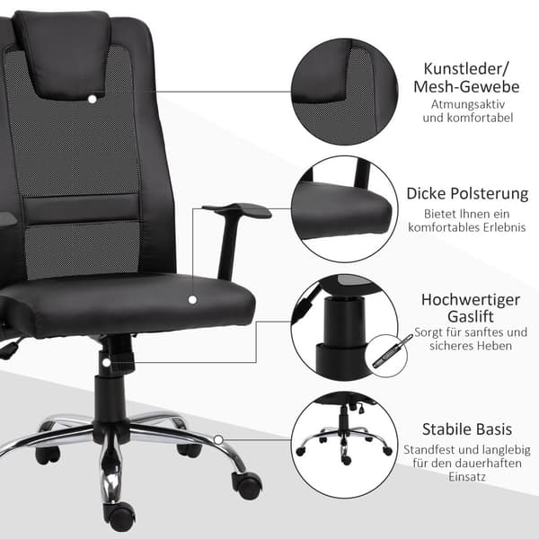 Ergonomisk Kontorsstol, 66x73x108-118 cm, Svart