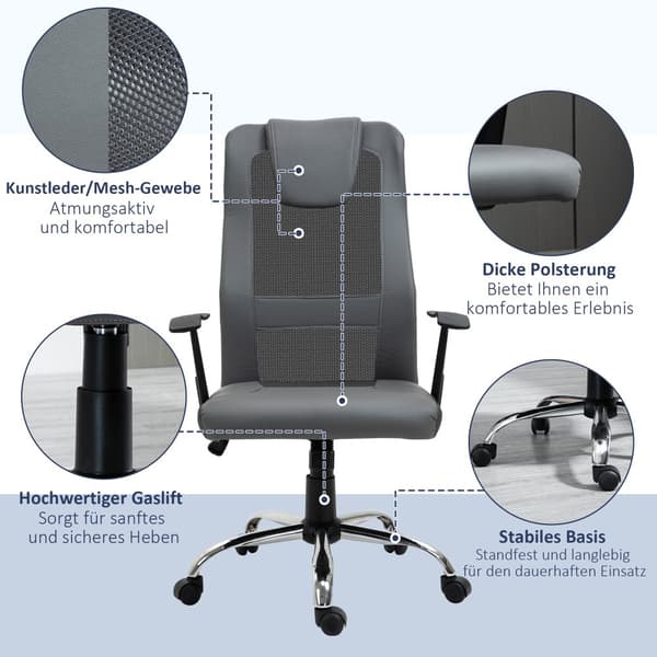 Ergonomisk Kontorsstol, 66x73x108-118 cm, Grå