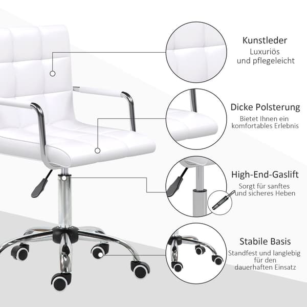 Kontorstol, 52.5x54x84-99 cm, Hvid