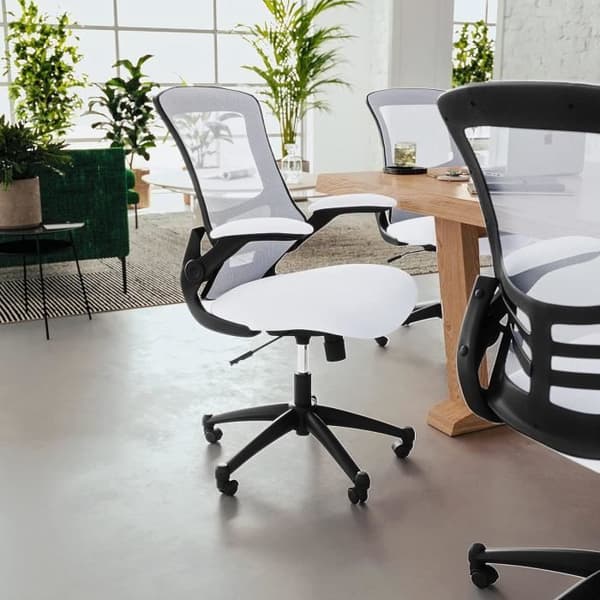 Flash Furniture Ergonomisk Kontorsstol med Fällbara Armstöd i Mesh Vit