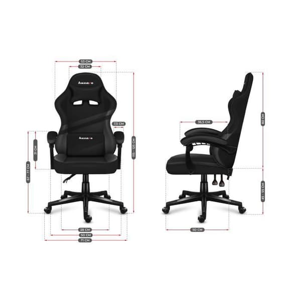 HUZARO FORCE 4.4 Carbon gaming stol, Justerbar höjd, Kontorsstol, Svankstöd, Fotstöd, Nackstöd, Gaming PC, Eco läder