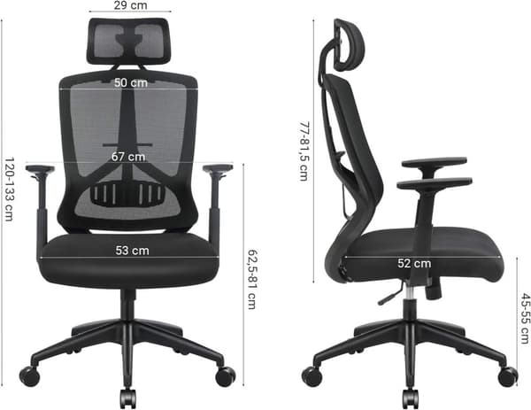 Ergonomisk skrivebordsstol med korsryggstøtte, sort