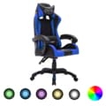 Miniatyrbild 1 av 2: Gamingstol med RGB LED-lampor blå och svart konstläder