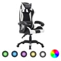 Miniatyrbild 1 av 2: Gamingstol med RGB LED-lampor vit och svart konstläder