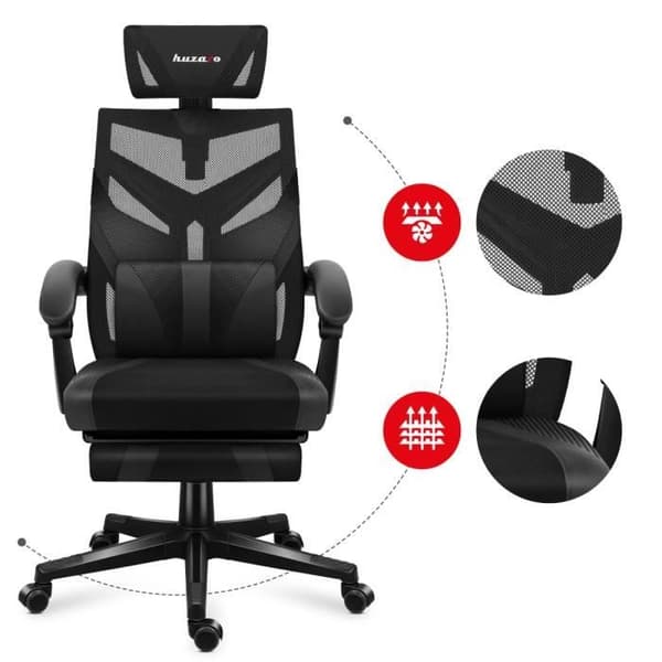 HUZARO COMBAT 5.0 Gaming Stol Svart, Justerbar höjd, Kontorsstol, Svankstöd, Fotstöd, Nackstöd, Gaming PC
