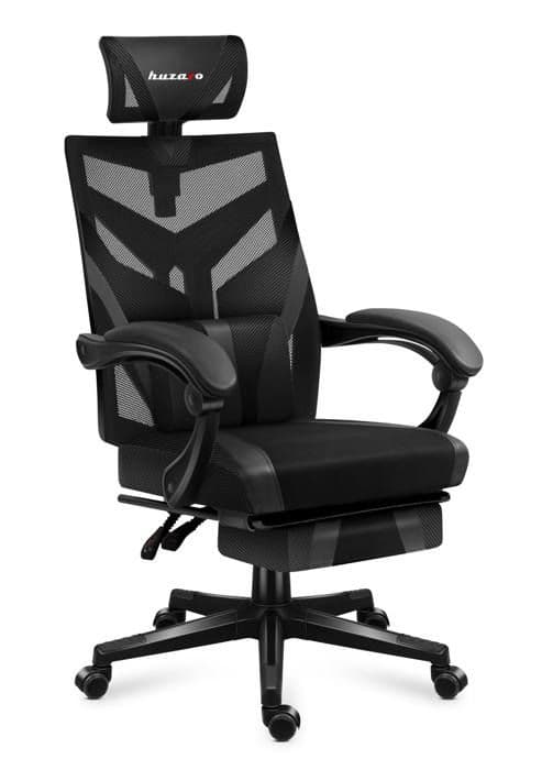 HUZARO COMBAT 5.0 Gaming Stol Svart, Justerbar höjd, Kontorsstol, Svankstöd, Fotstöd, Nackstöd, Gaming PC